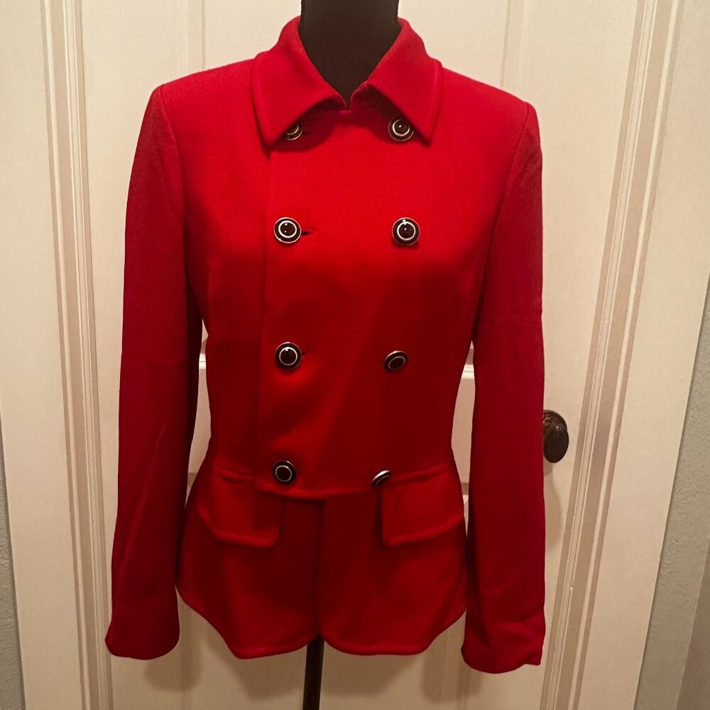 St. John Vibrant Red Double-Breasted Knit Blazer - Size 8